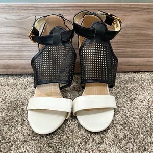 White and black heels